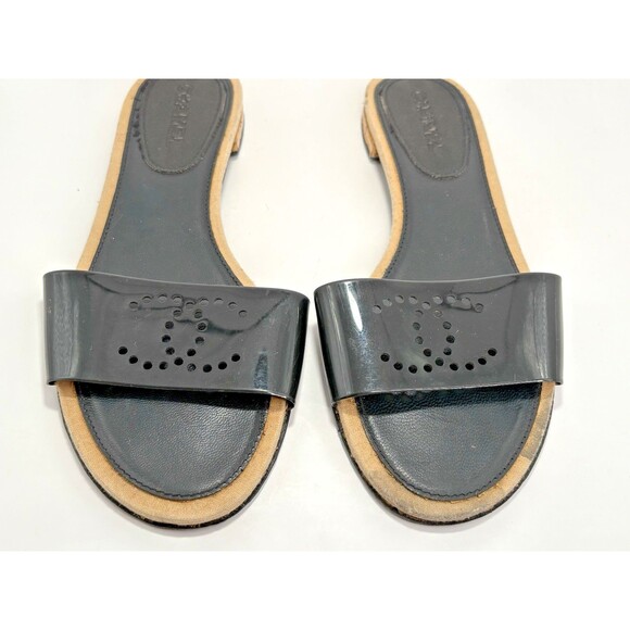 Chanel Black Rubber Slide Sandals w/ Laser Cut CC Logo Vintage Y2K Sz EU 38.5C - Picture 3 of 11